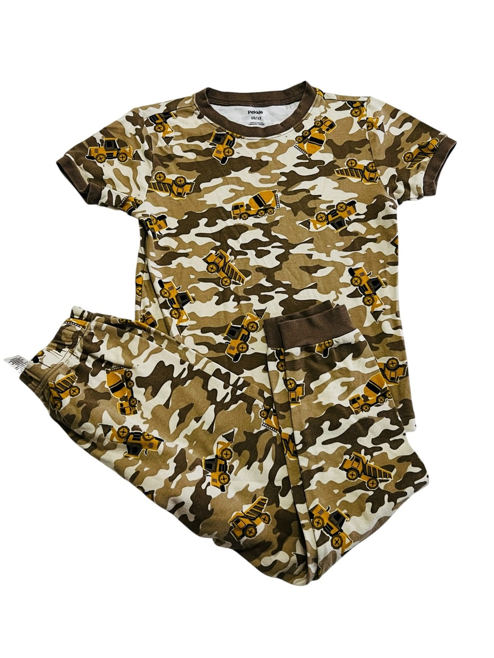 Kids 10 Y Short-Sleeve Camo Construction Pajama Set - Brown/Olive